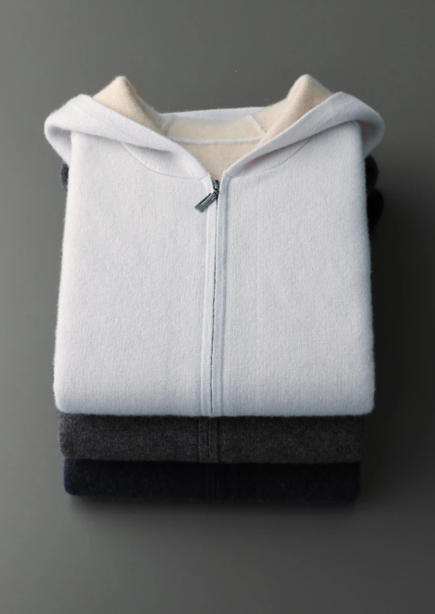 Premium Cashmere Two-Tone Zipper Hoodie