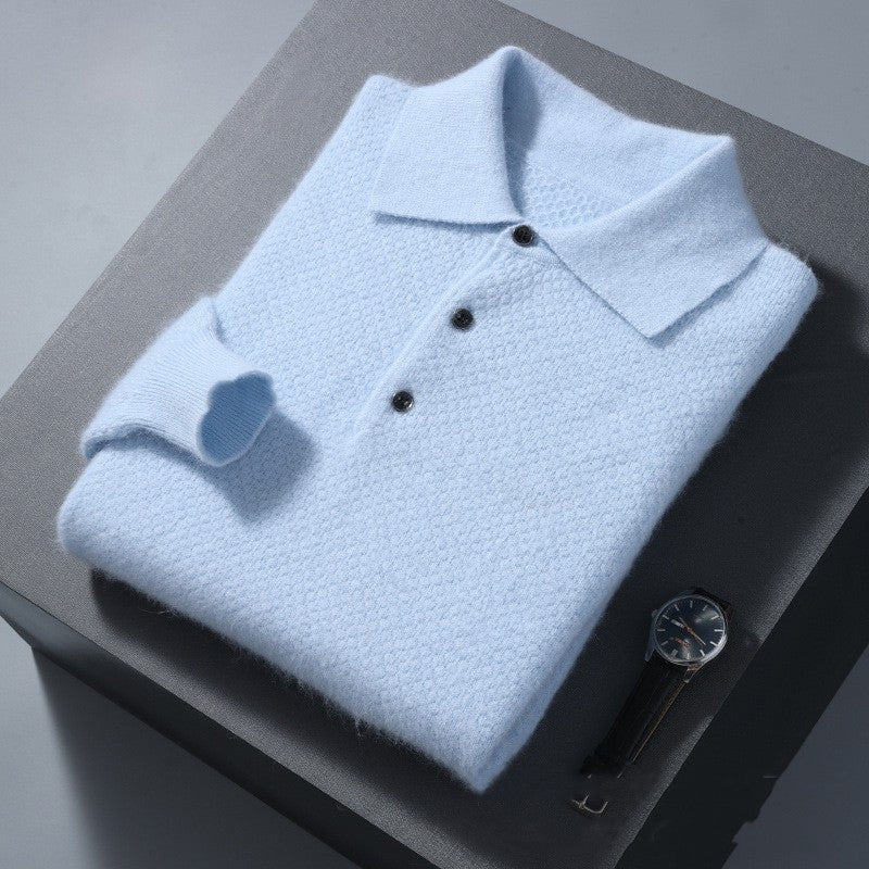 Men's Polo Collar Honeycomb Knitted Sweater