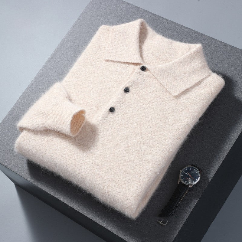 Men's Polo Collar Honeycomb Knitted Sweater