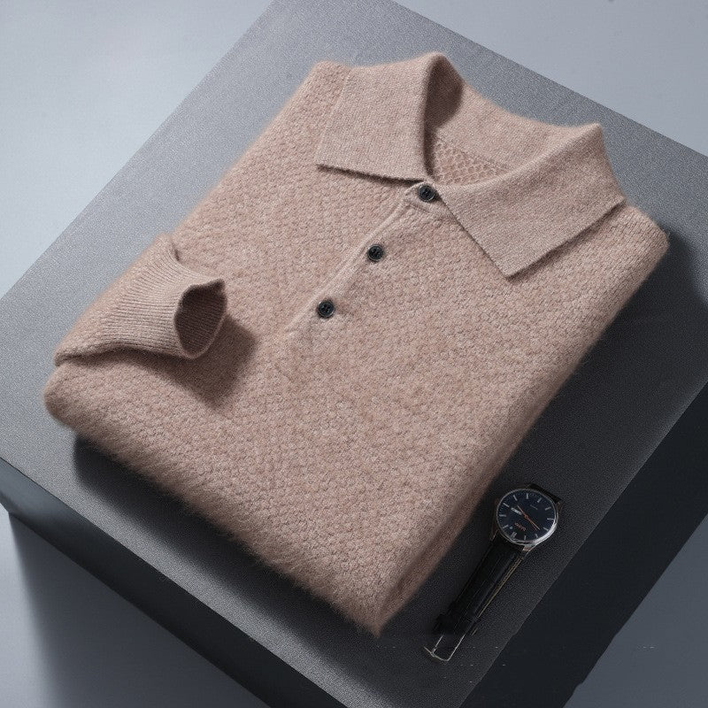 Men's Polo Collar Honeycomb Knitted Sweater
