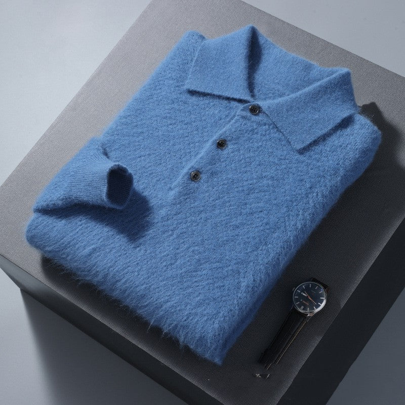 Men's Polo Collar Honeycomb Knitted Sweater