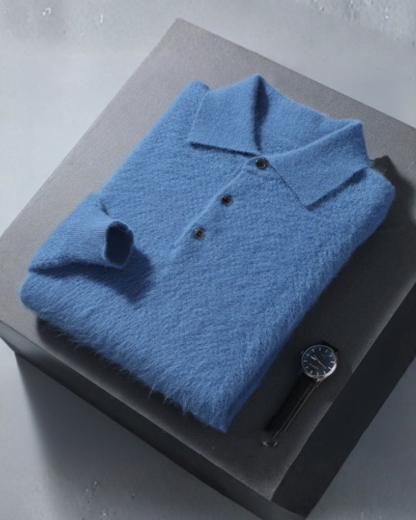 Men's Polo Collar Honeycomb Knitted Sweater